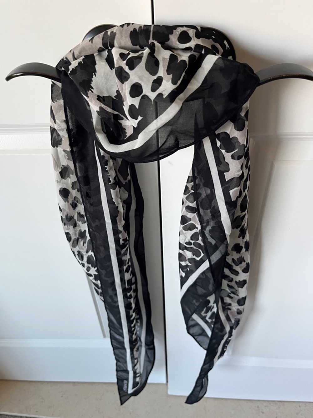 Calvin Klein Black and White Animal Print Sheer Scarf